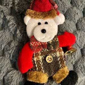 Source Unknown Plaid Bear Ornament - Red and Brown